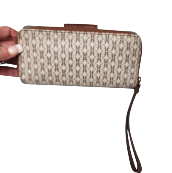 FOSSIL Brown and Cream Monogram Print Textured Wallet - Picture 2 of 16